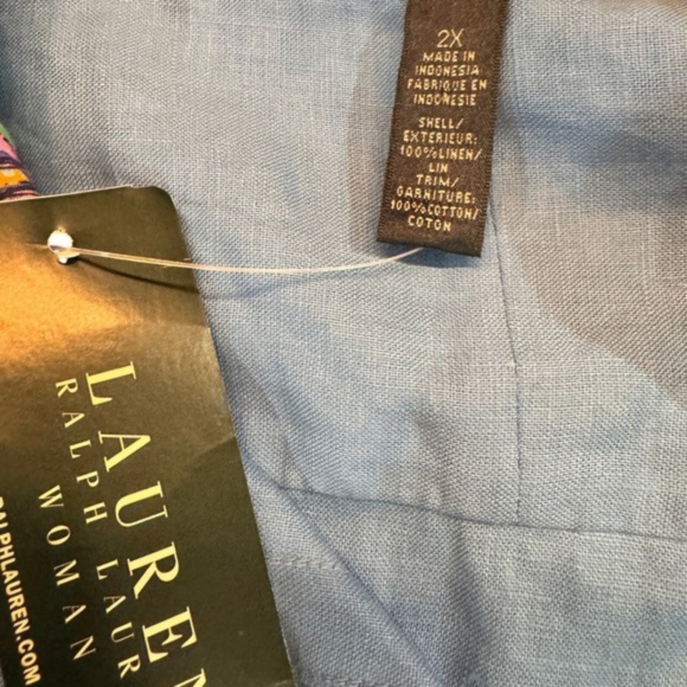 Lauren Ralph Lauren Womens Linen Blend Button Down Sleeve Shirt Blue Large 2X - Picture 9 of 11